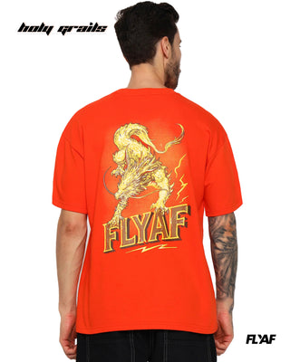Guy in Street Style 'The Ember Beast' Orange 240 GSM 100% Cotton Puff Printed Oversize Tee HG x FLYAF - Back