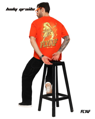 Guy in Street Style 'The Ember Beast' Orange 240 GSM 100% Cotton Puff Printed Oversize Tee HG x FLYAF - Back Full