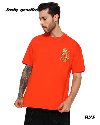 Guy in Street Style 'The Ember Beast' Orange 240 GSM 100% Cotton Puff Printed Oversize Tee HG x FLYAF - Front
