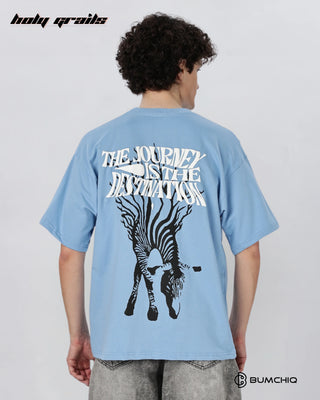 Guy in Street Style 'The Journey' Blue 240 GSM 100% Terry Cotton Screen Printed Oversize Graphic Tee HG x Bumchiq - Back