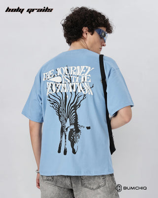 Guy in Street Style 'The Journey' Blue 240 GSM 100% Terry Cotton Screen Printed Oversize Graphic Tee HG x Bumchiq - Back Close