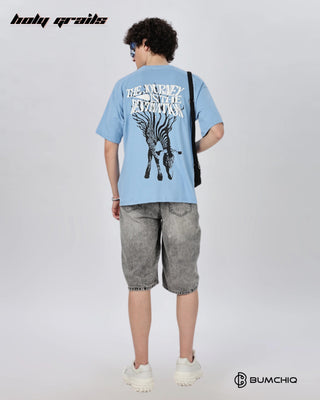 Guy in Street Style 'The Journey' Blue 240 GSM 100% Terry Cotton Screen Printed Oversize Graphic Tee HG x Bumchiq - Back Full