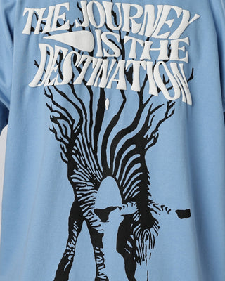 Guy in Street Style 'The Journey' Blue 240 GSM 100% Terry Cotton Screen Printed Oversize Graphic Tee HG x Bumchiq - Back Print Close Up