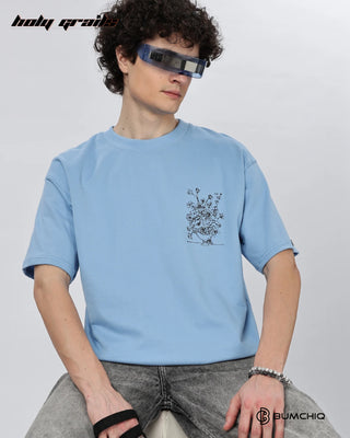 Guy in Street Style 'The Journey' Blue 240 GSM 100% Terry Cotton Screen Printed Oversize Graphic Tee HG x Bumchiq - Front Close