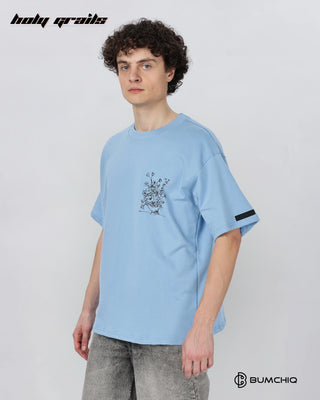Guy in Street Style 'The Journey' Blue 240 GSM 100% Terry Cotton Screen Printed Oversize Graphic Tee HG x Bumchiq - Side 1