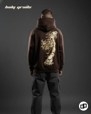 Guy in Street Style 'Tiger Claw' Brown 400 GSM 100% Cotton Screen & Puff Printed Oversize Hoodie HG x Grey Hound - Back