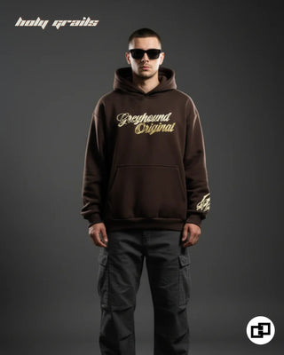 Guy in Street Style 'Tiger Claw' Brown 400 GSM 100% Cotton Screen & Puff Printed Oversize Hoodie HG x Grey Hound - Front