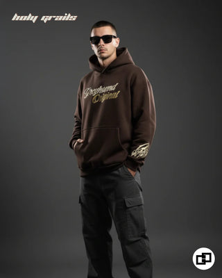 Guy in Street Style 'Tiger Claw' Brown 400 GSM 100% Cotton Screen & Puff Printed Oversize Hoodie HG x Grey Hound - Side