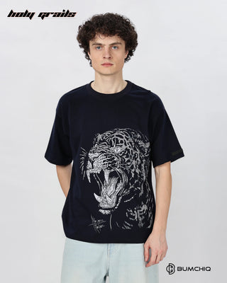 Guy in Street Style 'Tiger Roar' Black 240 GSM 100% Terry Cotton Screen Printed Oversize Graphic Tee HG x Bumchiq - Front