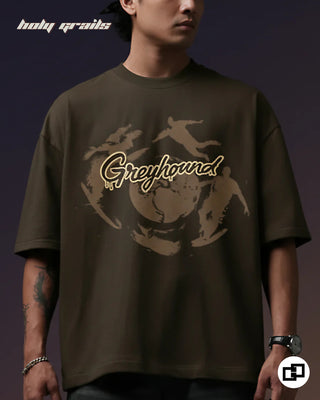 Guy in Street Style 'Travis Scott Circus Maximus' Olive Green 240  GSM 100% Cotton Graphic Puff and Screen Printed Oversized Tee - Back