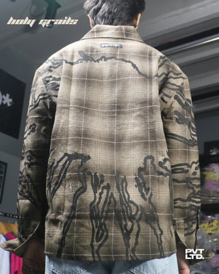 Guy in Street Style 'Trinetra Flannel II' Brown Flannel Relaxed Fit Motif Printed Shirt HG x Pvt Ltd - Back