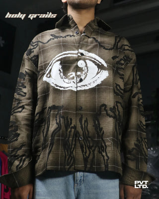 Guy in Street Style 'Trinetra Flannel II' Brown Flannel Relaxed Fit Motif Printed Shirt HG x Pvt Ltd - Front