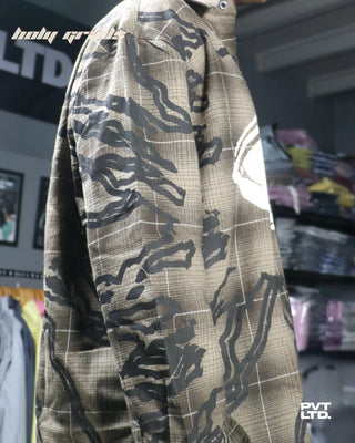 Guy in Street Style 'Trinetra Flannel II' Brown Flannel Relaxed Fit Motif Printed Shirt HG x Pvt Ltd - Side