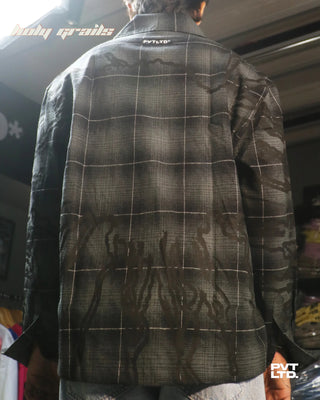 Guy in Street Style 'Trinetra Flannel I' Black Unisex Flannel Motif Printed Relaxed Fit Shirt HG x Pvt Ltd - Back