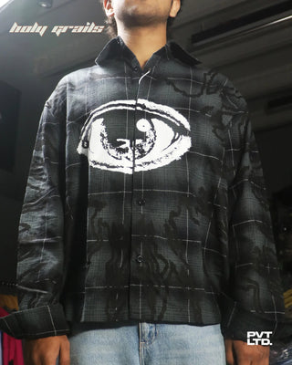 Guy in Street Style 'Trinetra Flannel I' Black Unisex Flannel Motif Printed Relaxed Fit Shirt HG x Pvt Ltd - Front