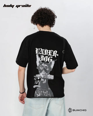 Guy in Street Style 'Underdog' Black 240 GSM 100% Terry Cotton Screen Printed Oversize Graphic Tee HG x Bumchiq - Back