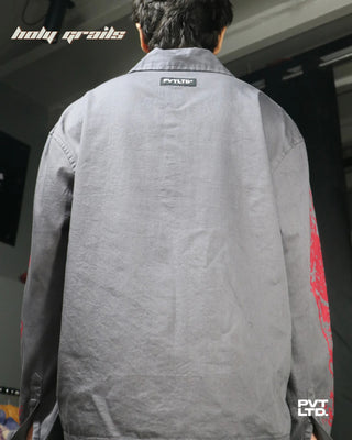 Guy in Street Style 'Vampire's Love' Washed Charcoal Grey Cotton with Red Distressed Print Shirt HG x Pvt Ltd - Back