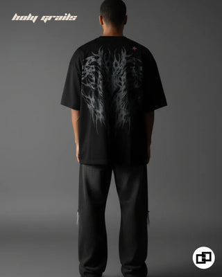 Guy in Street Style 'Weave of Wraith' Black 240 GSM 100% Cotton Screen Printed Oversize Tee HG x Grey Hound - Back Full