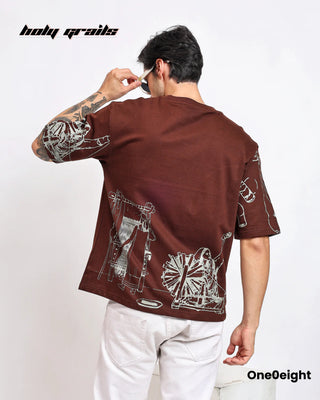 Guy in Street Style 'Weaving Illusions' Brown Printed Oversize Tee HG x One0eight - Back