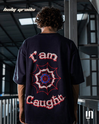 Guy in Street Style 'Webbed Up' Navy Blue 240 GSM French Terry Lycra Graphic Printed Oversize Fit Tee HG x Sullitt - Back