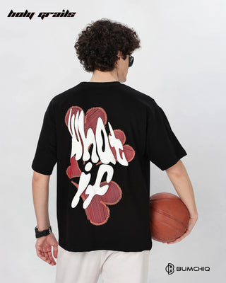 Guy in Street Style 'What If' Black 240 GSM 100% Terry Cotton Screen Printed Oversize Graphic Tee HG x Bumchiq - Back