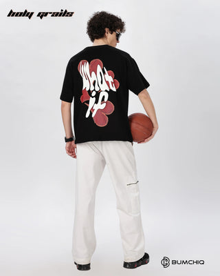 Guy in Street Style 'What If' Black 240 GSM 100% Terry Cotton Screen Printed Oversize Graphic Tee HG x Bumchiq - Back Full