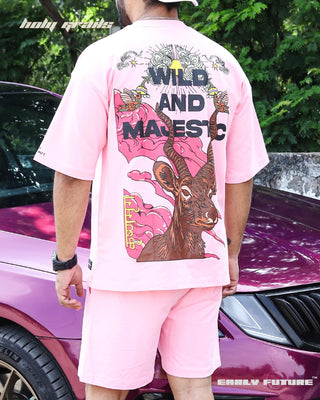 Guy in Street Style 'Wild And Majestic' Heatwave Pink 240 GSM 100% Cotton Puff Print Oversize Tee - Back