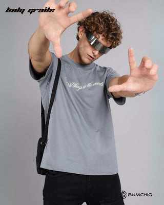 Guy in Street Style 'Wild Bear' Grey 240 GSM 100% Terry Cotton Screen Printed Oversize Graphic Tee HG x Bumchiq - Front Close