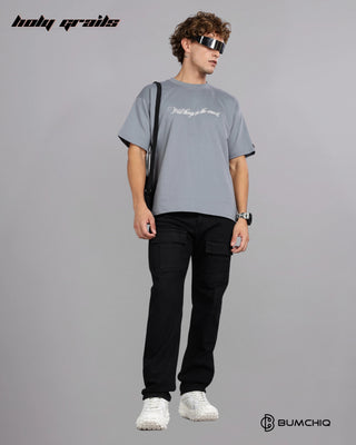 Guy in Street Style 'Wild Bear' Grey 240 GSM 100% Terry Cotton Screen Printed Oversize Graphic Tee HG x Bumchiq - Front Full