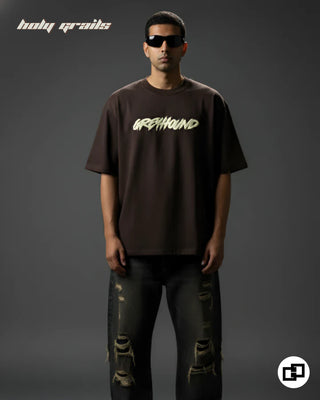 Guy in Street Style 'Wolf' Brown 240 GSM 100% Cotton Graphic Printed Oversize T-Shirt HG x Grey Hound - Front Full