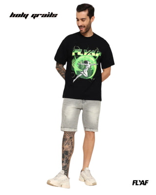 Guy in Street Style 'World Is Your Oyster' Black 240 GSM 100% Cotton Puff Printed Oversize Tee HG x FLYAF - Front Full 1