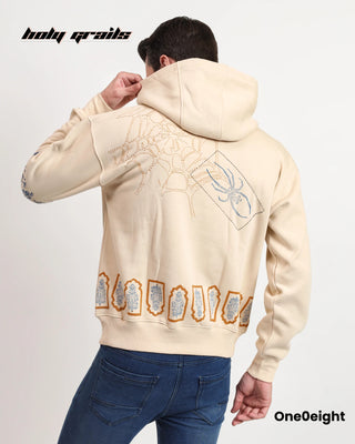 Guy in Street Style 'Yin-Yang A Dance of Opposites' Beige 350 GSM 100% Cotton Fleece Block Print Oversize Hoodie - Back