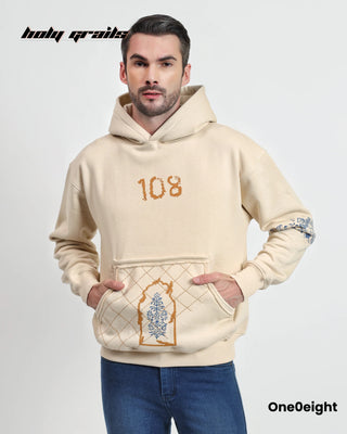 Guy in Street Style 'Yin-Yang A Dance of Opposites' Beige 350 GSM 100% Cotton Fleece Block Print Oversize Hoodie - Front
