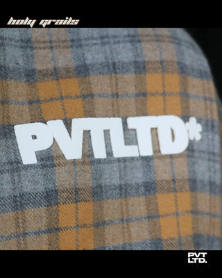 Guy in Street style 'Ember Rust' orange & grey check cotton boxy fit full sleeve Shirt HG x Pvt Ltd - Front Print Close Up