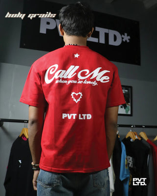 Guy in Streetwear Style 'Call Me' Red 260 GSM 100% Cotton Boxy Fit T-Shirt HG x Pvt Ltd - Back