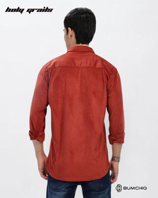 Guy in Streetwear Style 'Cherry Dobby' Pattern Red Cotton Double Pocket Full Sleeve Solid Shirt HG x Bumchiq - Back