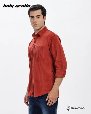 Guy in Streetwear Style 'Cherry Dobby' Pattern Red Cotton Double Pocket Full Sleeve Solid Shirt HG x Bumchiq - Side 1