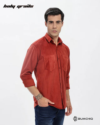 Guy in Streetwear Style 'Cherry Dobby' Pattern Red Cotton Double Pocket Full Sleeve Solid Shirt HG x Bumchiq - Side 2