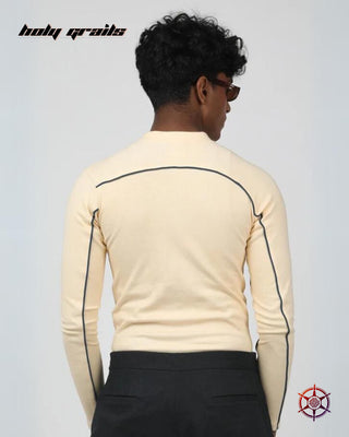 Guy in Streetwear Style 'Creamy Coal' 300 GSM Cotton Lycra 1x1 Ribbed Knit Zip Top HG x Duskin - Back