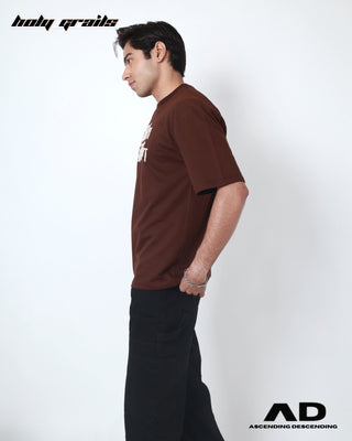 Guy in Streetwear Style 'Devnagri' Arri Maroon Red 250 GSM Knitted Tencel Tee HG x Ascending Descending - Side