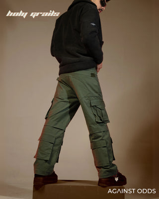 Guy in Streetwear Style 'Dk Green' 320 GSM 100% Cotton Baggy Cargo Pant HG x Against Odds - Back Side