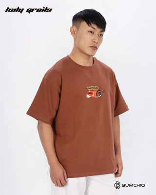 Guy in Streetwear Style 'FCK World' Brown 240 GSM 100% Terry Cotton Oversize Graphic T-Shirt HG x Bumchiq - Side 2