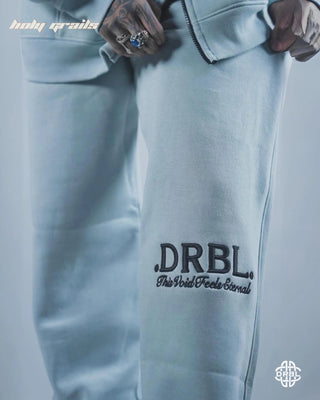 Guy in Streetwear Style 'Frosty Blue Void' 305+ GSM Cotton Fleece Fabric Hoodie & Lower Winter Co-Ord Set HG x DRBL - Front Lower Close Up