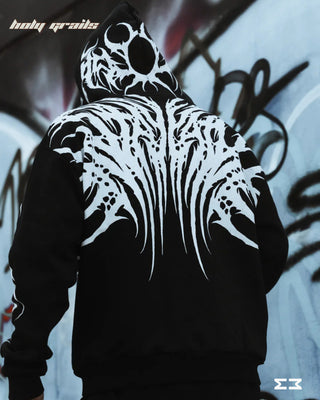 Guy in Streetwear Style 'Goth' Black & White 380 GSM 100% Cotton Graphic Oversize Hoodie HG x Jammer - Back