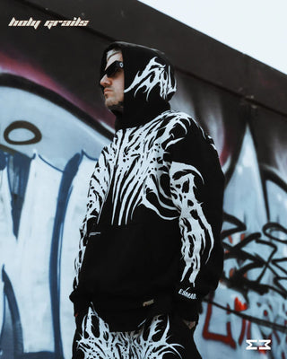 Guy in Streetwear Style 'Goth' Black & White 380 GSM 100% Cotton Graphic Oversize Hoodie HG x Jammer - Side