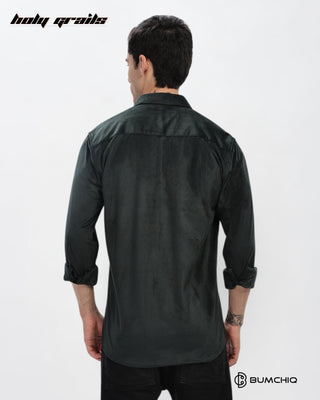 Guy in Streetwear Style 'Lavish Green Dobby' Pattern Cotton Double Pocket Full Sleeve Solid Shirt HG x Bumchiq - Back