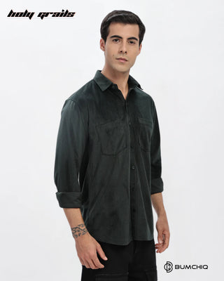 Guy in Streetwear Style 'Lavish Green Dobby' Pattern Cotton Double Pocket Full Sleeve Solid Shirt HG x Bumchiq - Side 2