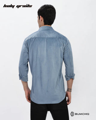 Guy in Streetwear Style 'Light Blue Twill' Pattern Cotton Double Pocket Full Sleeve Slim Fit Solid Shirt HG x Bumchiq - Back