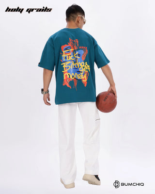 Guy in Streetwear Style 'Money Rules' Green 240 GSM 100% Terry Cotton Oversize Tee HG x Bumchiq - Back Full