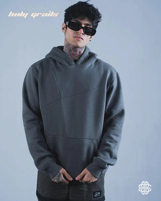 Guy in Streetwear Style 'Serene Grey Flint' Premium 350+ GSM Cotton Fleece Fabric Oversize Hoodie HG x DRBL - Front